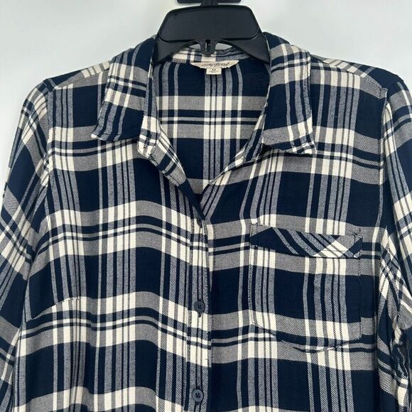 Lucky Brand Blue Bungalow Plaid Button Up Shirt Slouchy Tuxedo Back Size… - Picture 4 of 13